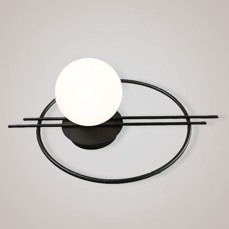 Sphere Sconce Light Modern Style Single Bulb Wall Lamp with White Glass Shade for Bedroom