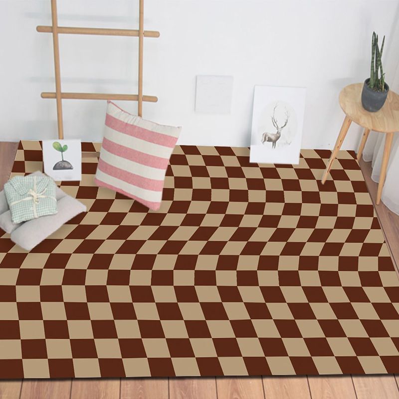 White Modern Rug Polyester Simple Plaid Pattern Rug Non-Slip Backing Rug for Living Room