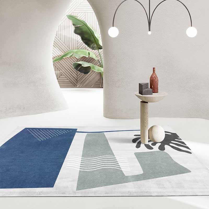 Bold Washable Indoor Rug Contrast Panel Area Rug Stain Resistant Polyster Rug for Living Room