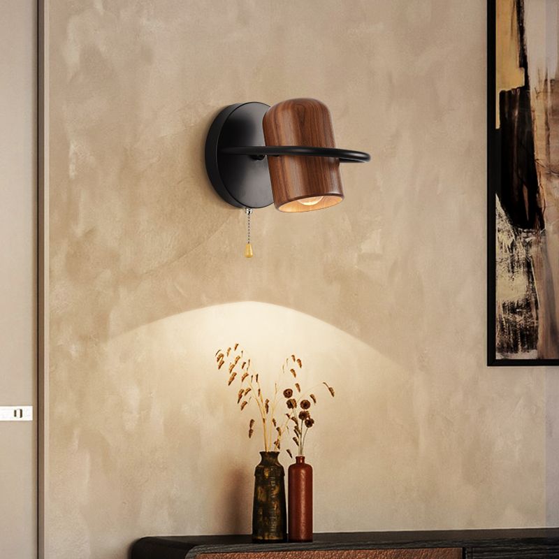 Modern Wood Reading Wall Mount Lamp Bedroom Wall Lighting Fixture with 1 Spotlight