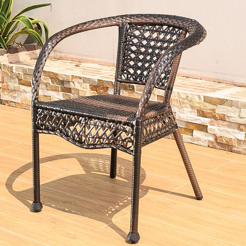 21" Wide Tropical Dining Side Chair Rattan Brown Outdoor Chair