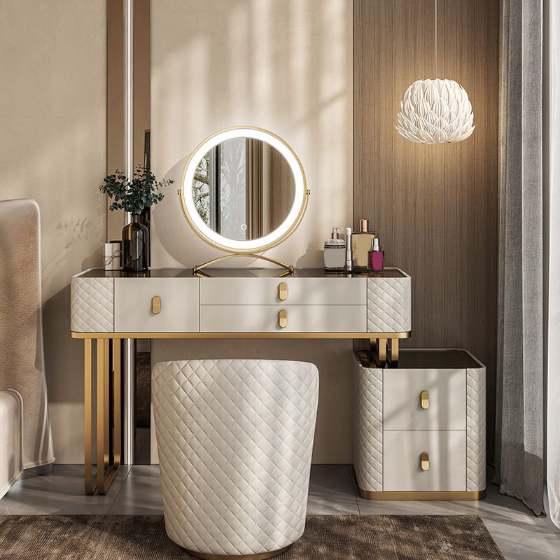 5-Drawer Vanity Makeup Table Set Glam Glass Top Vanity Table with Stool - 17.72" D