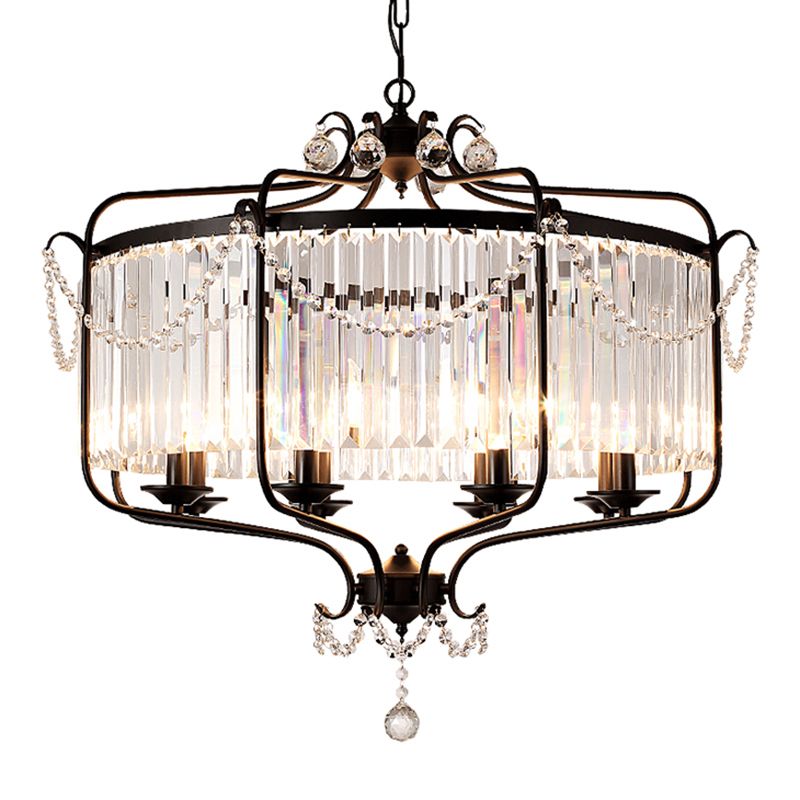 Clear K9 Crystal Chandelier Vintage Black Round Dining Room Hanging Light Fixture