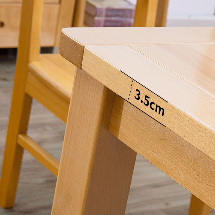 Modern Style Rectangle Dining Table Brown Solid Wood Dining Table with 4 Legs for Home