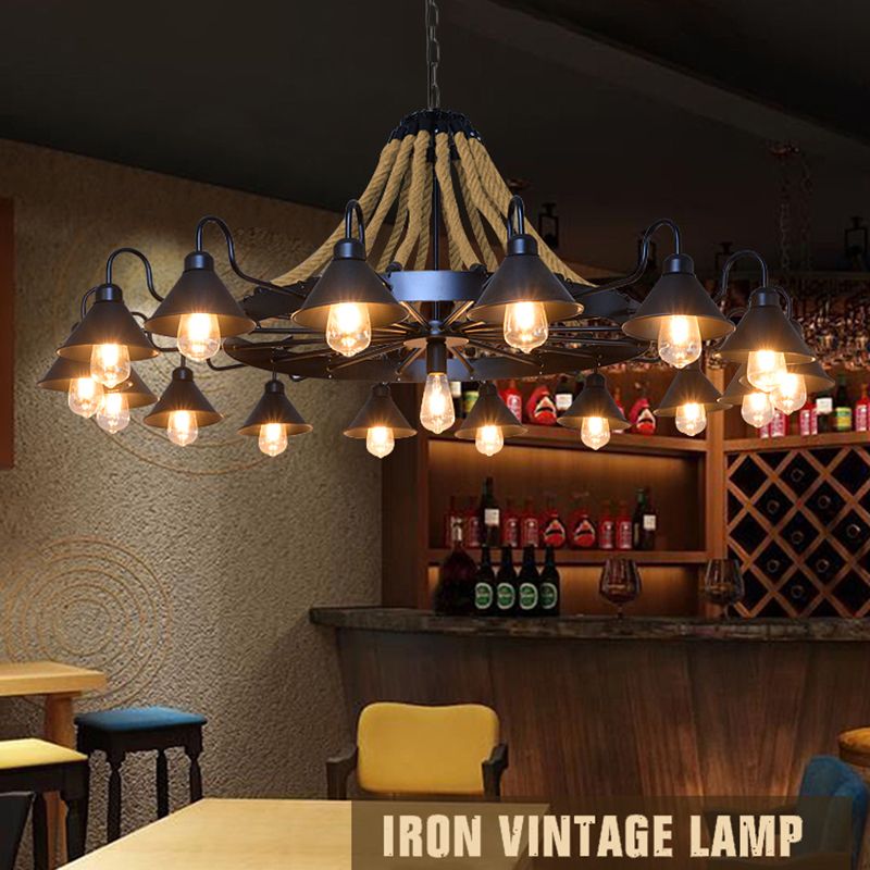 Black Cone lampadario a sospensione a sospensione Light Loft Rope Restaurant Lampone Aione l'illuminazione