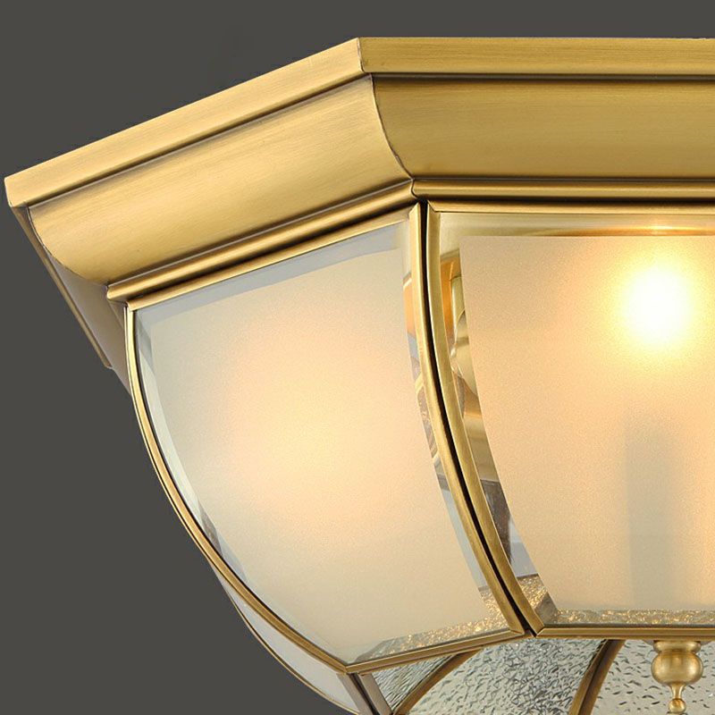Minimalist Bowl Shaped Flushmount Light Frosted Glass Pane Ceiling Flush Light in Brass