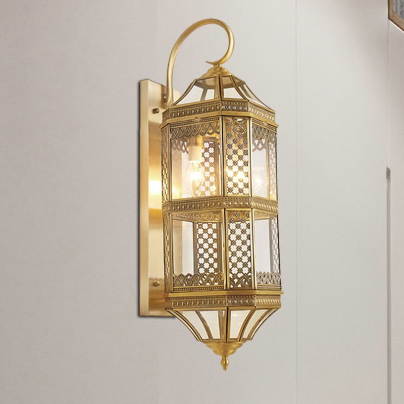 Traditional Geometric Sconce Light Fixture 3-Bulb Metal Wall Lamp in Gold for Foyer