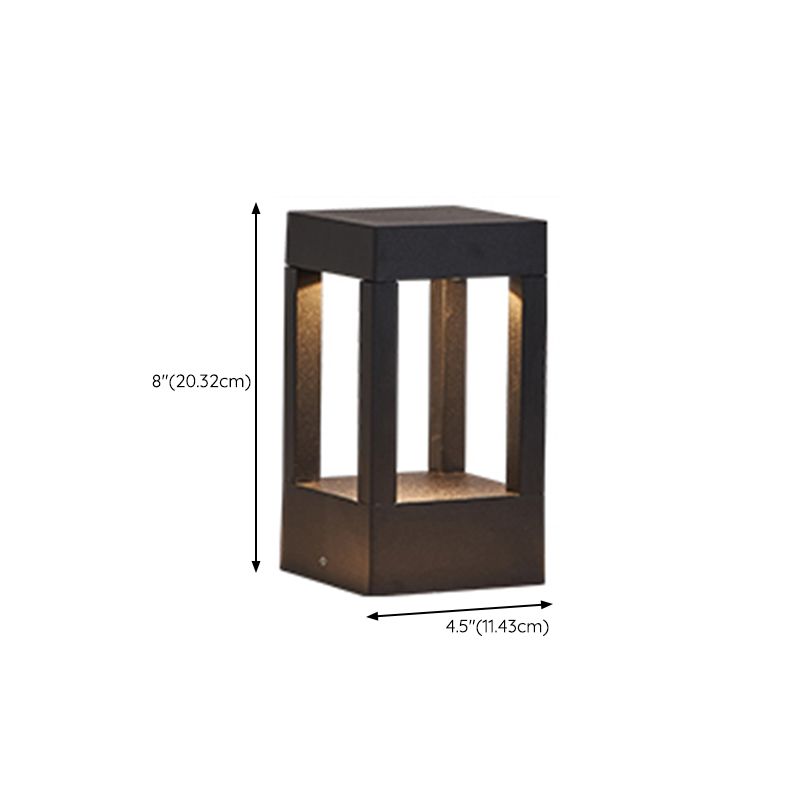 Contemporary Metal Pillar Lamp Geometric Shape Outdoor Waterproof Light in Black Finish