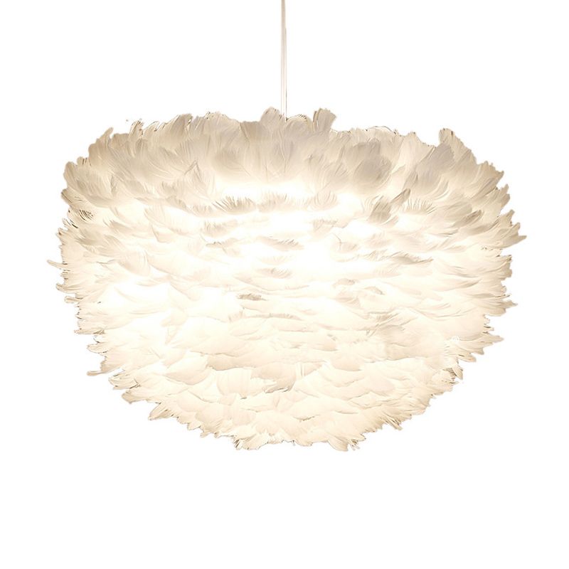 Feather Hemispherical Pendant Lamp Minimalism Feather White Suspension Light for Bedroom