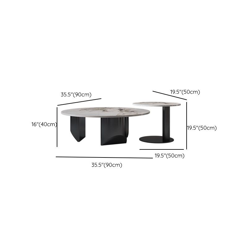 Round Coffee Table in Black Luxurious Stone Top Cocktail Table
