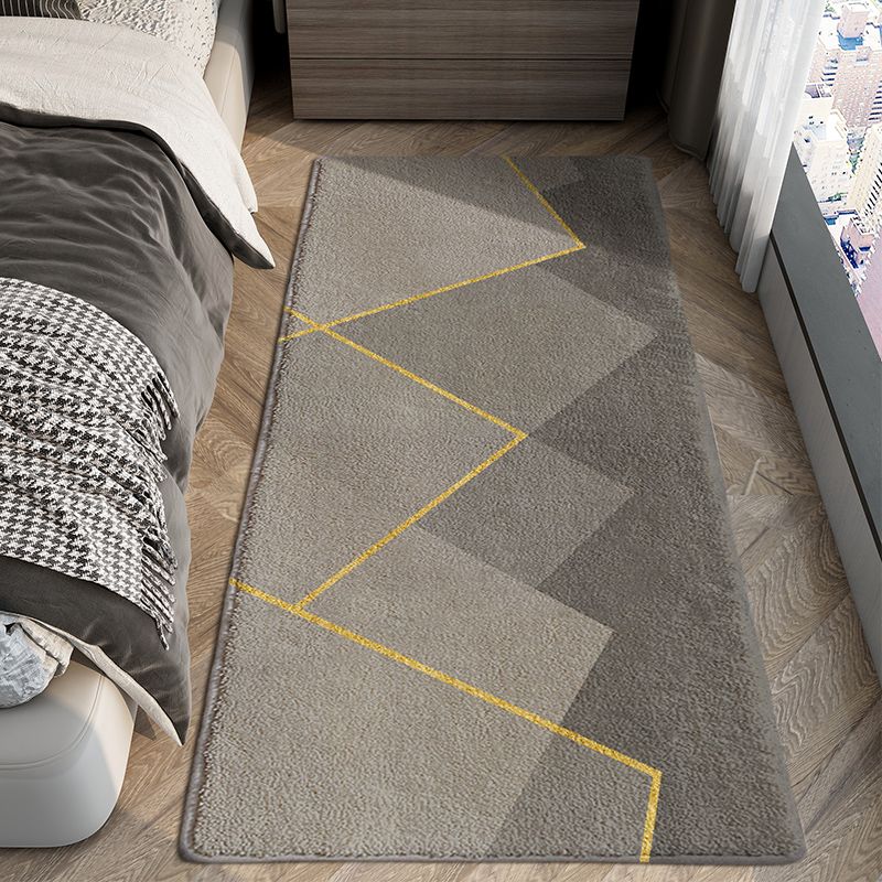 Grey Modern Carpet Geometric Pattern Polyester Area Rug Non-Slip Backing Rug for Bedroom
