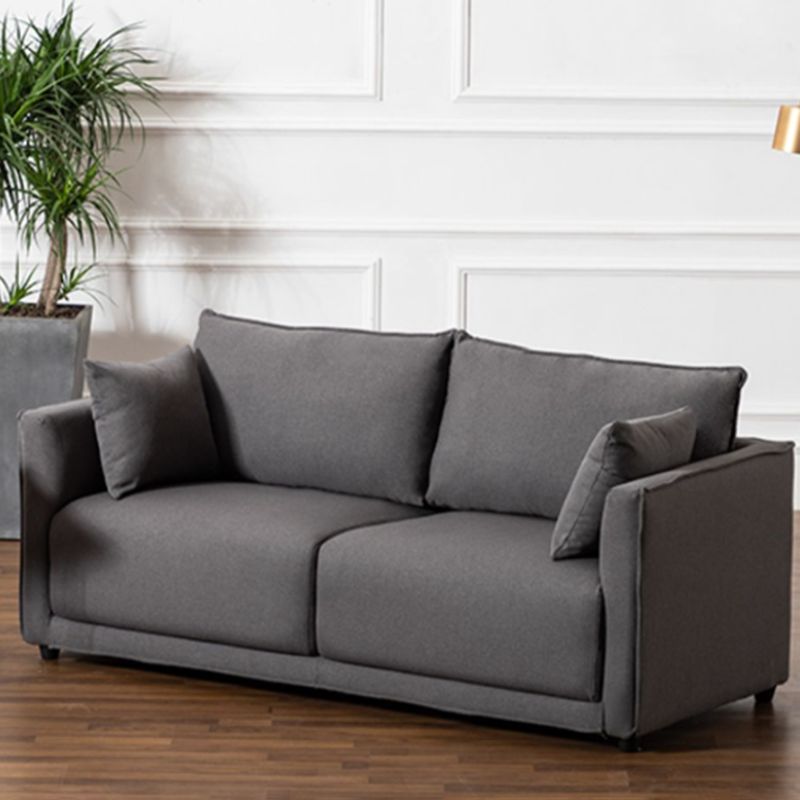 Contemporary Sofa with 2 Pillows Square Arm Living Room Settee