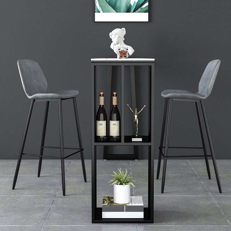 Modern Rectangle Metal Pub Table Double Pedestal Bar Height Cocktail Table