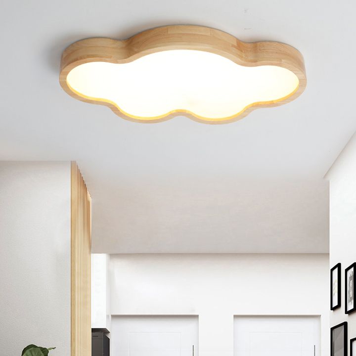 Wood Cloud Shape Flush Ceiling Light Modern 1 Light Flush Ceiling Light Fixtures in Brown