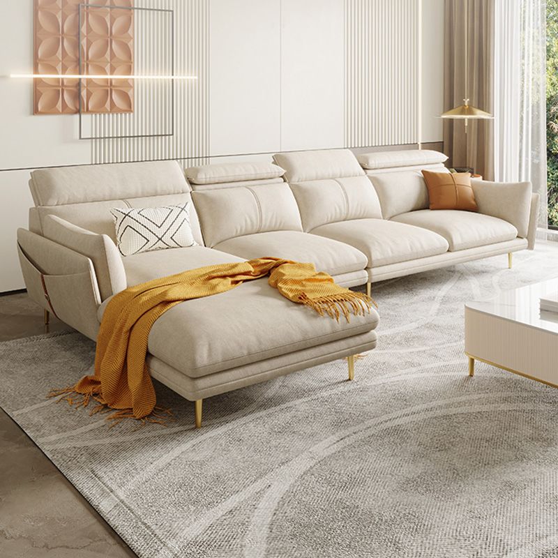 Cream Faux Leather Sofa/Sectional with Storage Bag Adjustable Sofa for Living Room