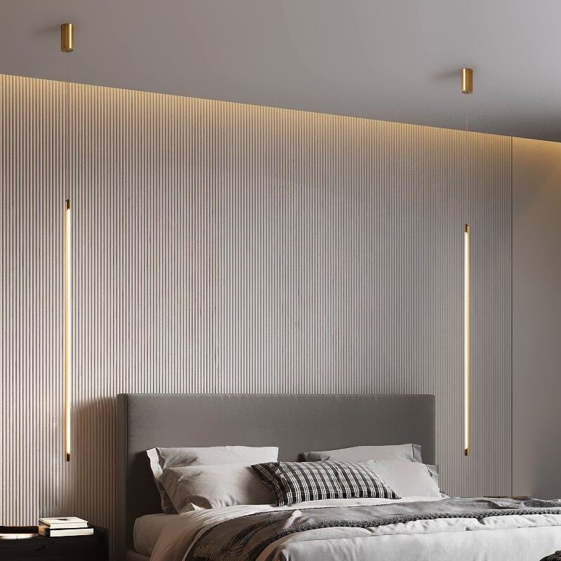Modern Round Tube LED Pendant Light Long Line Lamps for Bedroom Dinning Room