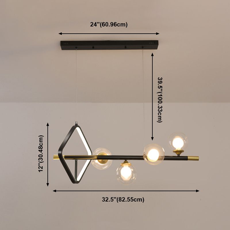 Contemporary Style Spherical Island Lighting Clear Glass Island Light Fixtures in Black