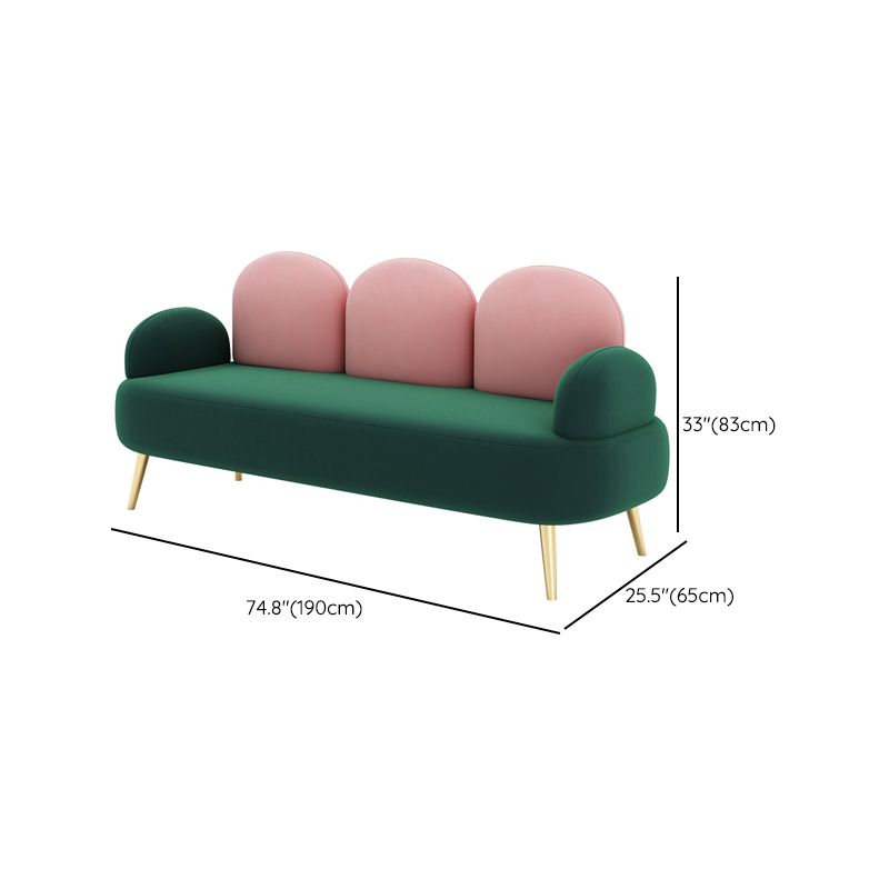 Contemporary Velvet Standard Seating Camel Back Rolled Arm Sofa