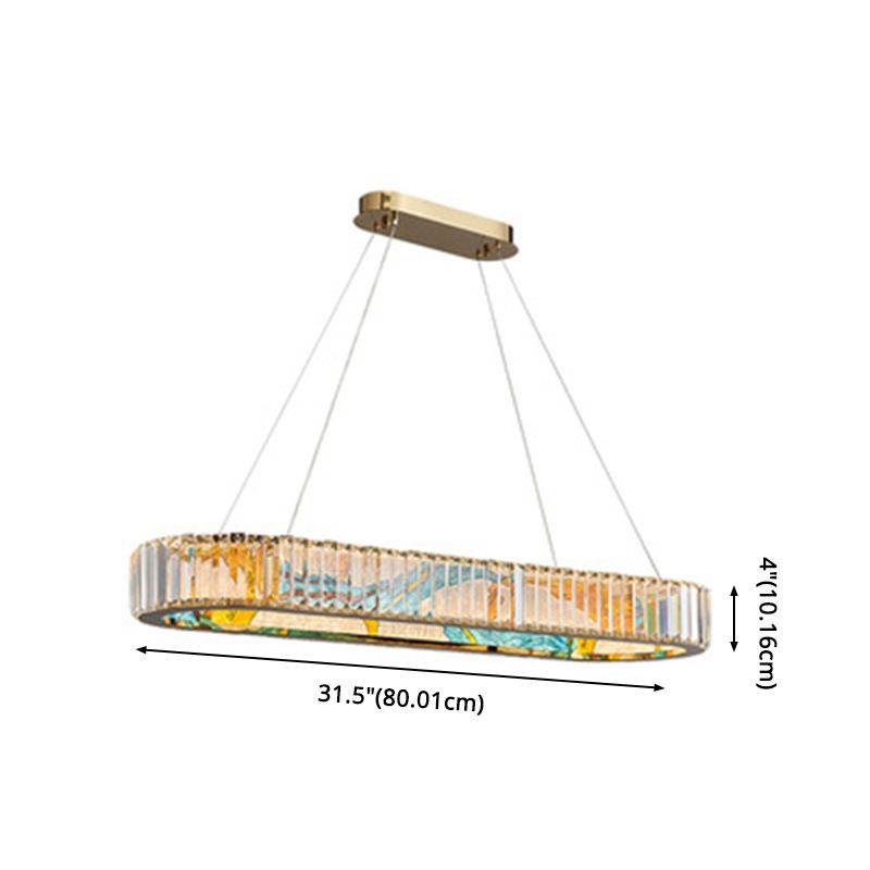 K9 Crystal Ring Shaped Chandelier Novelty Modern Gold LED Pendant Lamp with Abstract Print