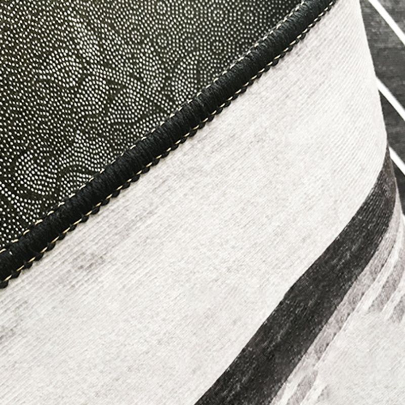 Black Modern Rug Polyester Straight Line Rug Washable Rug for Drawing Room