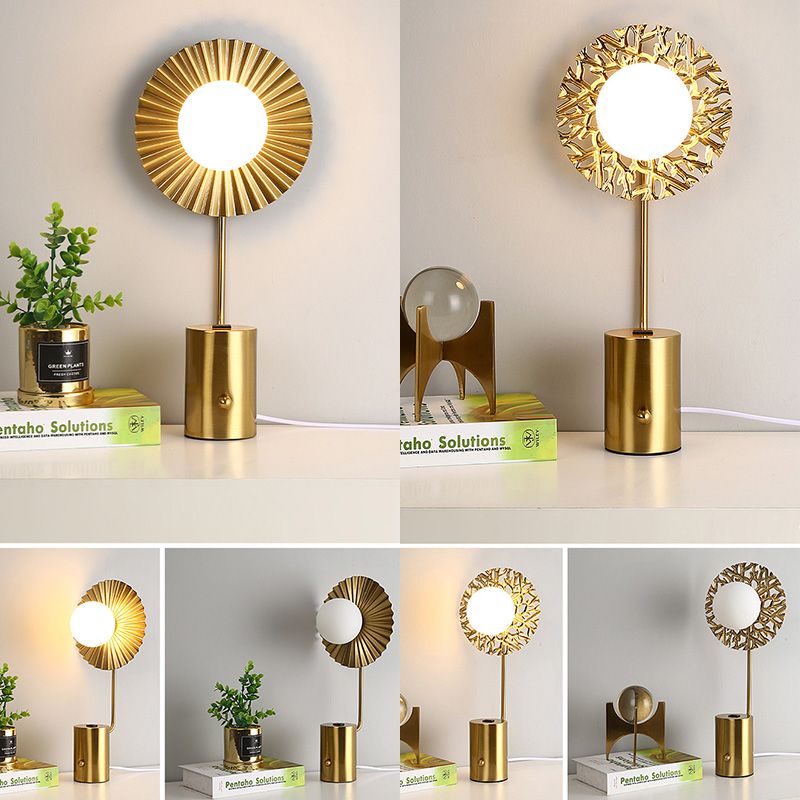 Gold Finish Ball Shade Table Lamp Modern 1-Light White Glass Nightstand Light