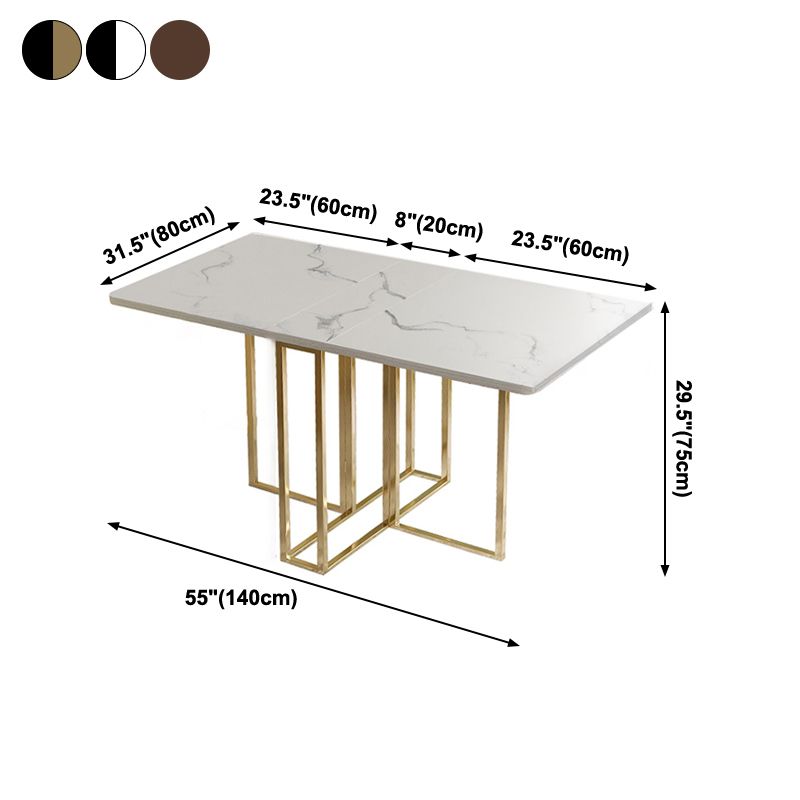 Foldable Artificial Wooden Top Dining Table Extendable Rectangle Table with Trestle Base