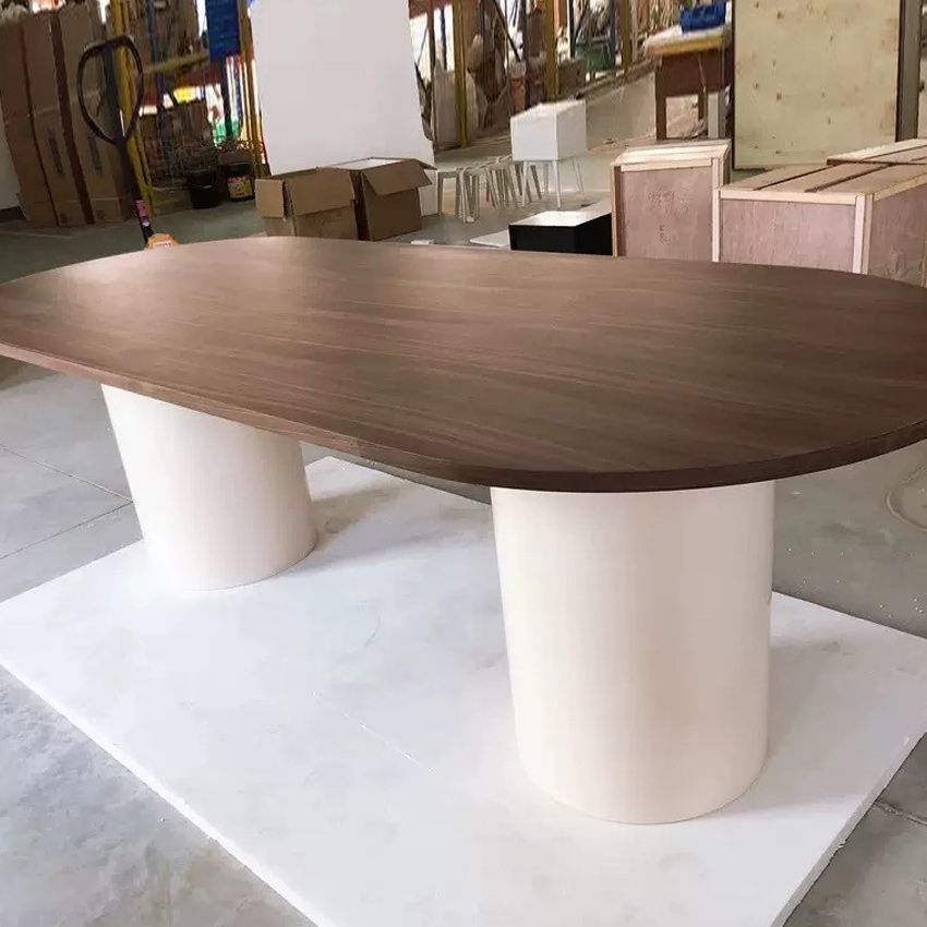 Modern Pine Wood Kitchen Table for Restaurant Oval Dining Table with Double Pedestal