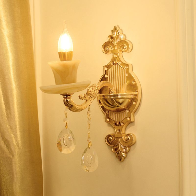 Verweerde zink gearceerde wandlicht vintage imitatie jade gang muur gemonteerde lamp met kristal accent