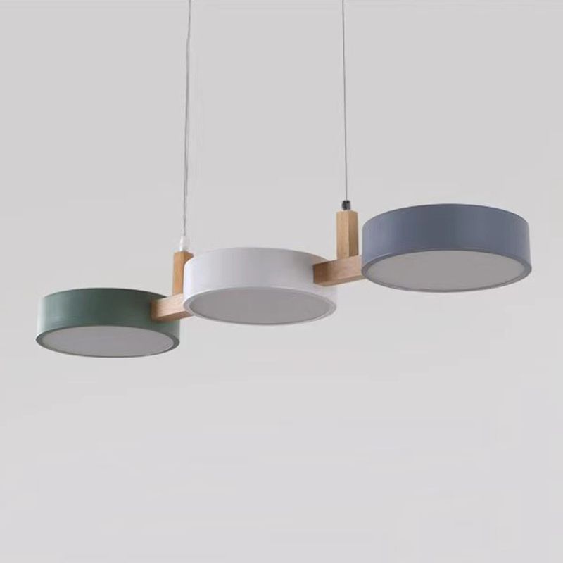 3-Light LED Island Light in Modern Creative Style Wooden Macaron Pendant Light with Acrylic Shade