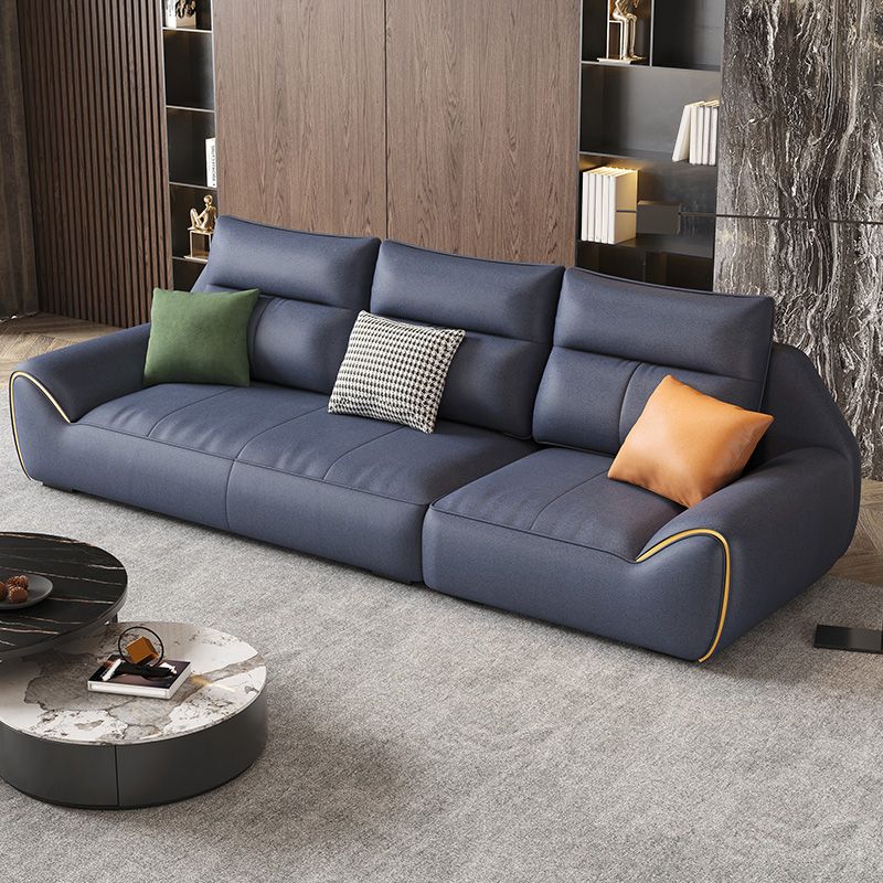 Square Arm Blue Removable Cushions Contemporary Faux Leather Sofa & Chaise