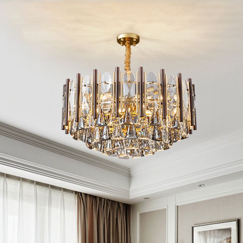 Round Ceiling Chandelier Postmodern Teardrop Crystal 7 Lights Gold Hanging Light Kit