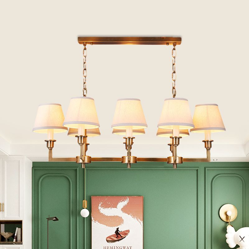 Fabric Conic Island Ceiling Light Traditional Style 8 Heads Living Room Metallic Hanging Lamp in Gold