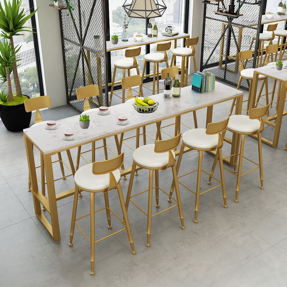 Glam Style Bar Height Table Faux Marble Top Bistro Table with Gold Base