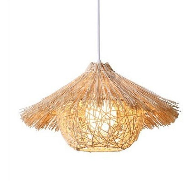 Contemporary Nest Pendant Lighting Fixture Rattan Restaurant Hanging Ceiling Light in Beige