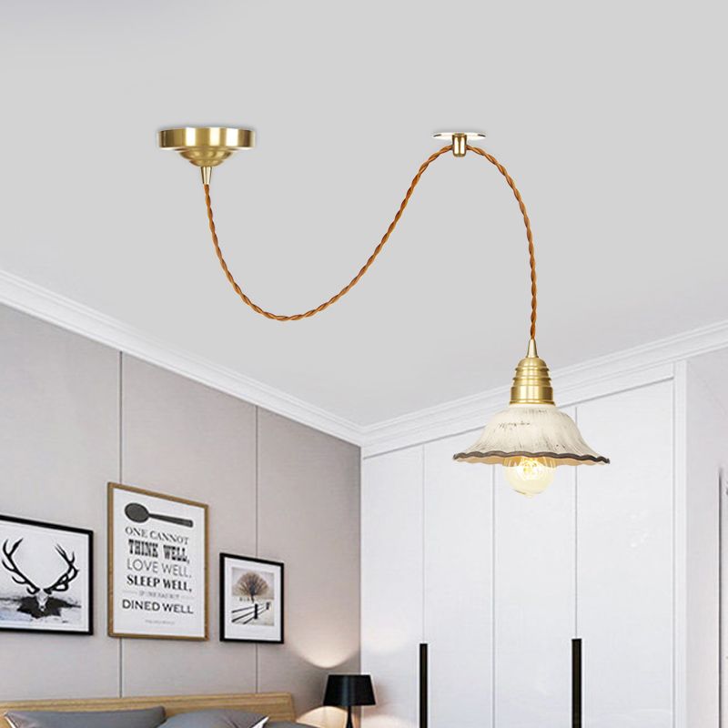 Ceramics Scalloped Hanging Lighting Traditional 1 Light Living Room Ceiling Pendant Lamp in Gold