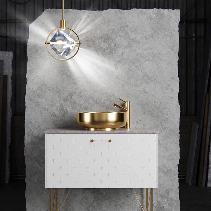 Post-modern Style Mini LED Pendant Light Square Crystal Shade Design Home Decorative Lighting Fixture in Gold