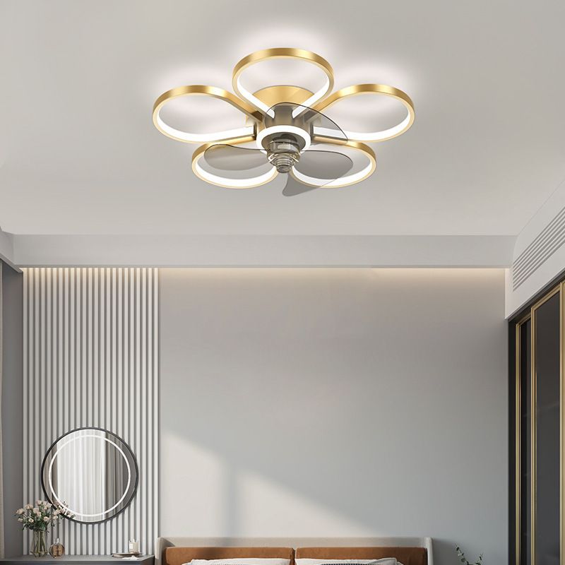 Nordic Style Metal Ceiling Fan Lamp Geometry Circle Ceiling Fan Light for Bedroom