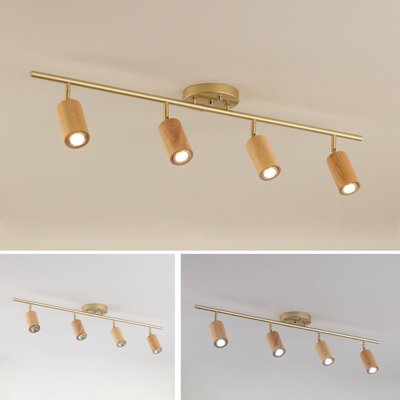 Eenvoudige cilindrische houten railspots, semi-verzonken plafondrailverlichting voor foyer