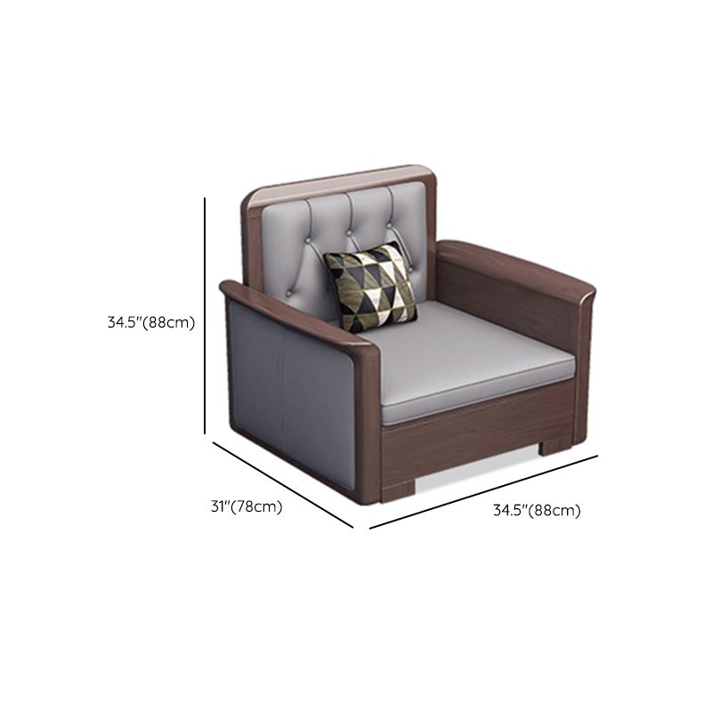 Modern Solid Wood Faux Leather Square Arm Sofa with Tufted Back