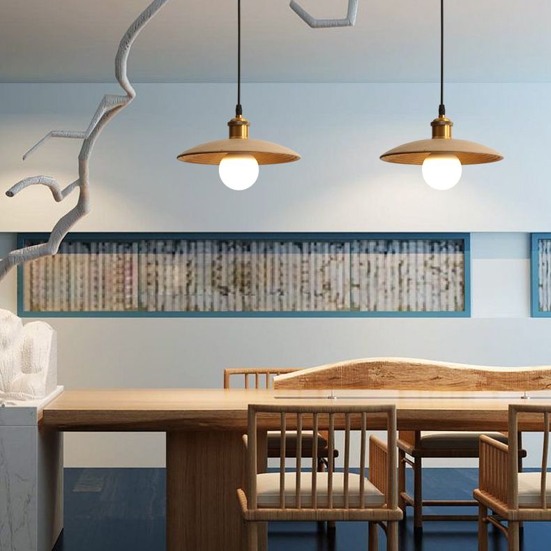 Untertassen -Form der Deckendeckel Anhänger Lampe Holz 1 Glühbirne Einfachheit hängend Licht hängen