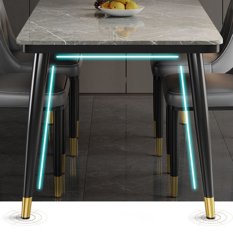 Metal 4 Legs Dining Table Contemporary Rectangle Stone Top Dining Table for Living Room