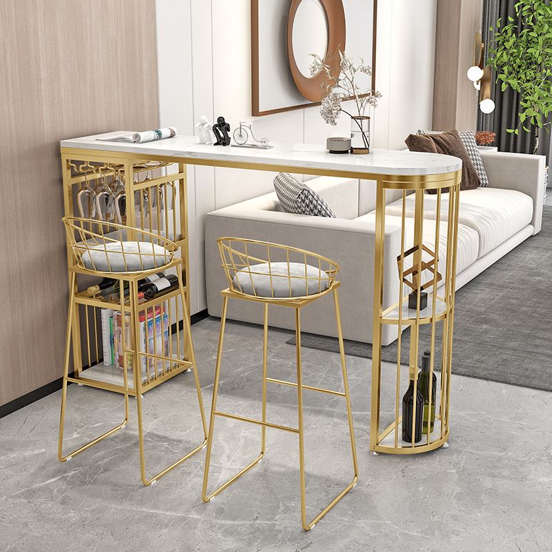 Round Upholstered Dining Stool Low Back Bar Stool with Gold Metal Base