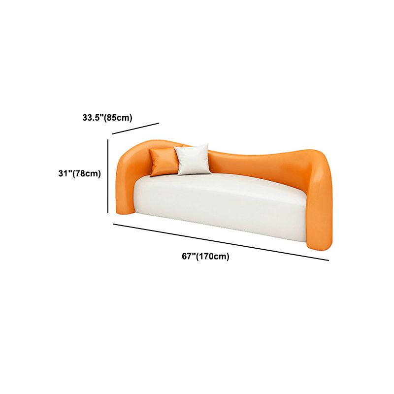 Faux Leather Curved Sofa Modern Sloped Arm Sofa for Living Room
