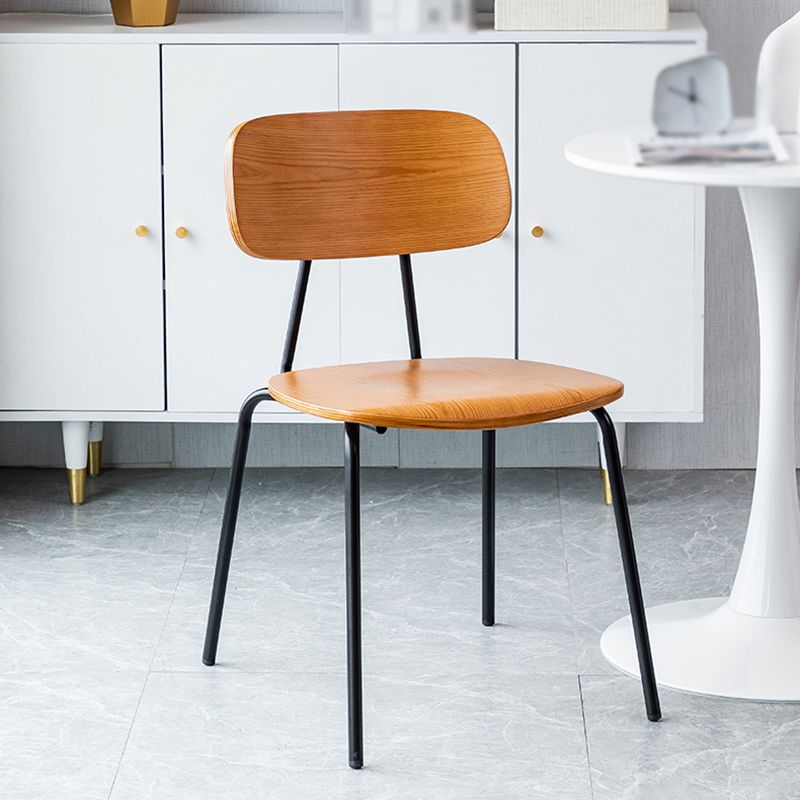 Modern Style Dining Chair Wooden Open Back Side Chair with Metal Base