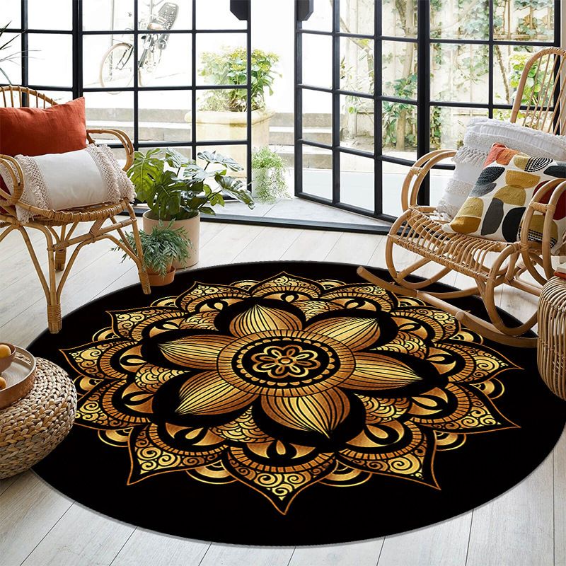 Traditional Black Rug Polyester Rug Washable Carpet for Home Decor