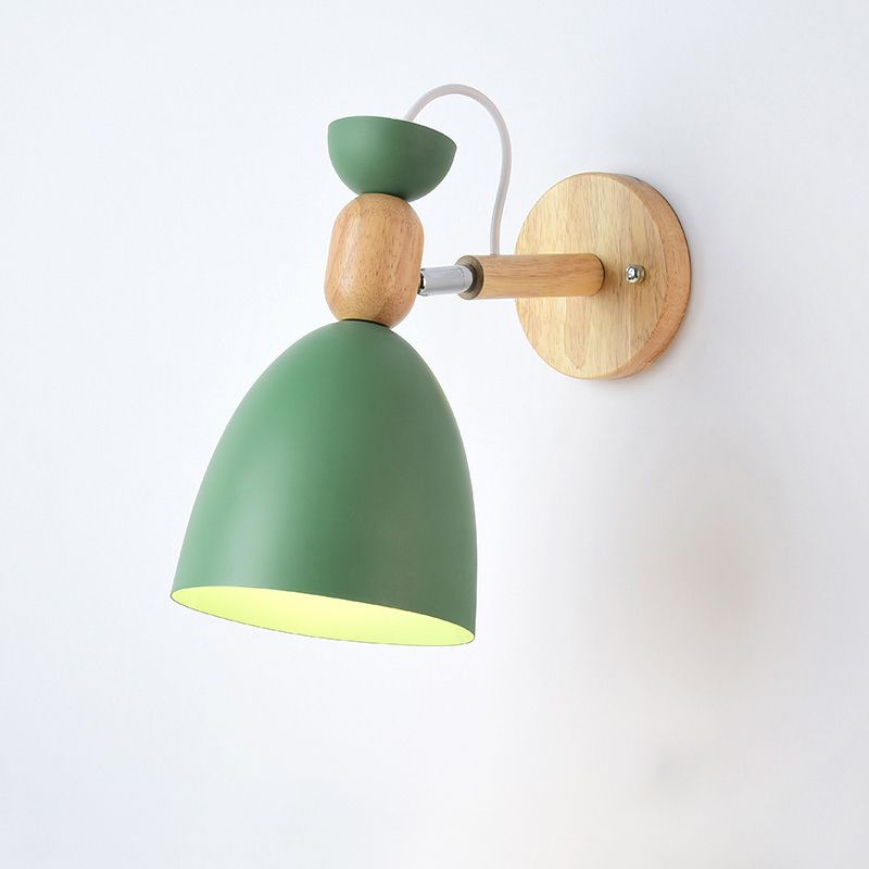 Schwenkbarer Schatten Kinder Schlafzimmer Wandlampe Metall 1 Glühbirnen Makkaronen Lesen Wandleuchte mit Holz -Deco