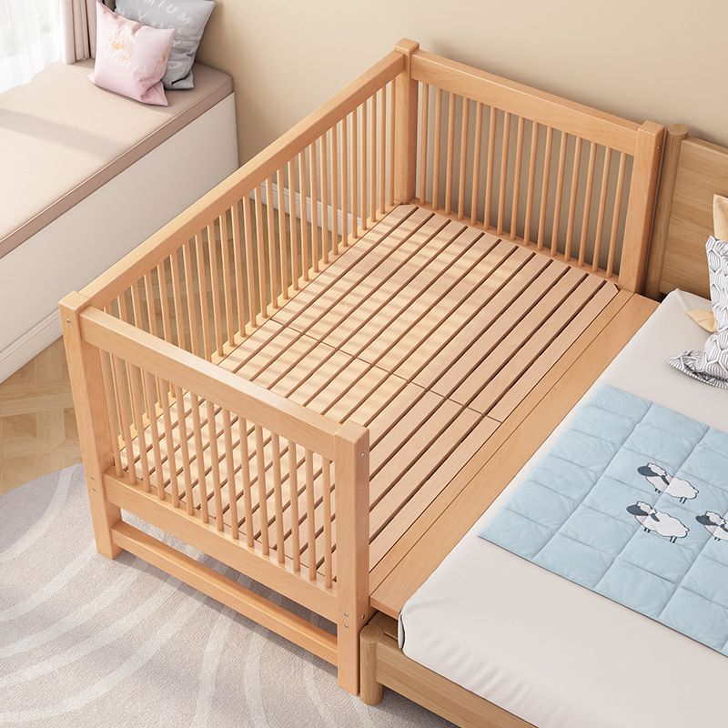 Contemporary Light Wood Nursery Crib Solid Wood with Guardrail