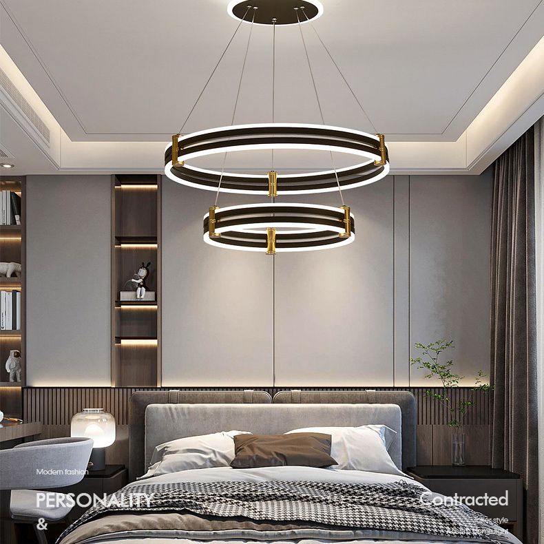 Postmodern Simplicity Round Ceiling Chandelier Acrylic Hanging Light with Hanging Cord for Living Room