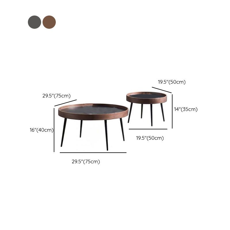 Tray Top Solid Wood Coffee Table Round Single Cocktail Table in Brown