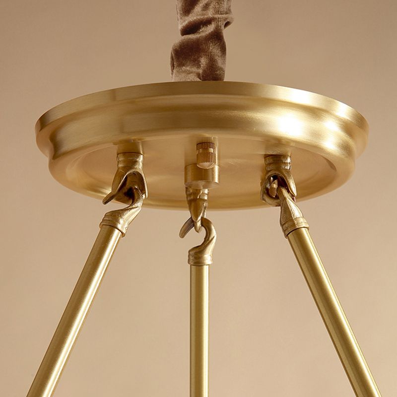 Polished Brass Round Chandelier Lighting Fixtures with 15" Adjustable Cord Modern Clear Crystal Pendant